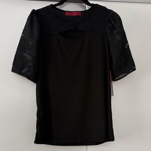 NWT Love Scarlet Black Lace Cut Out Short Sleeve Top